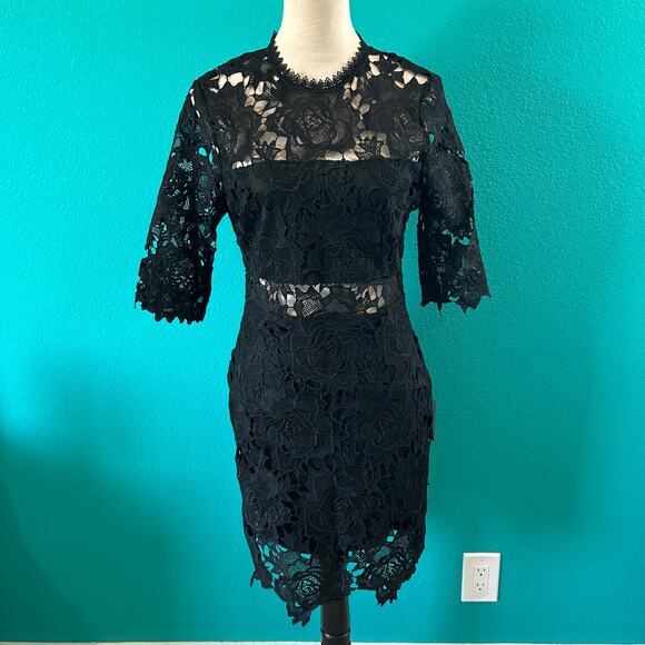 NWT Lulus A Fine Romance Black Lace Sheath Dress LBD Party Cocktail Goth Size M - Picture 3 of 8